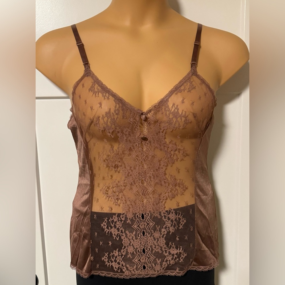 Vtg 70's Vanity Fair Mocha Lace Camisole Size 36 Dainty Cottagecore Tank Top